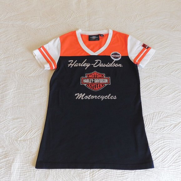 Harley Davidson logo V neck ringer Sturgis T shirt - Picture 7 of 16